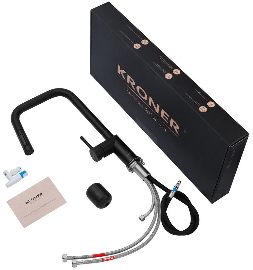 Смеситель для кухни Kroner Element 296569B-3801 с подключением для питьевой воды и выдвижным изливом, черный CV035988 - Element 296569B-3801