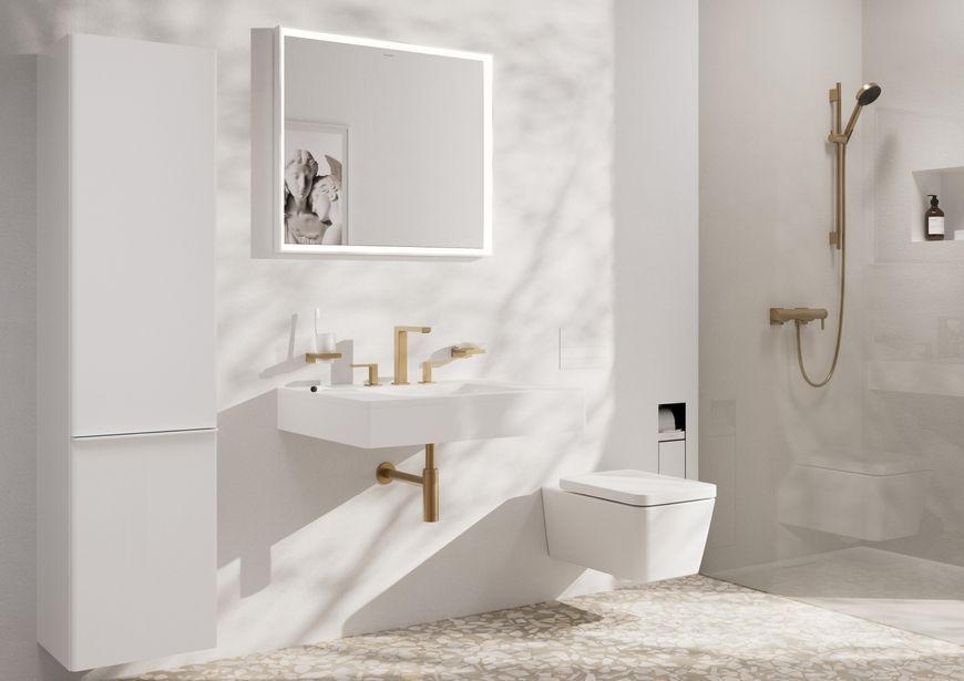 Змішувач для раковини на 3 отвори HANSGROHE Tecturis E 150 EcoSmart+ Brushed Bronze 73030140 бронза з донним клапаном - 73030140