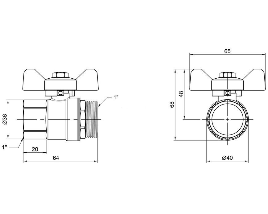 Кран кульовий Thermo Alliance Base 1" ВЗ прямий, латунь, PN40, метелик SD607W25 - SD607W25