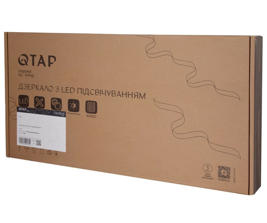 Дзеркало напівкругле Qtap Taurus TA1 HR1200 мм з LED-підсвіткою Touch, антизапотіванням, димером 3000-6500 K QTTAUHR1200
