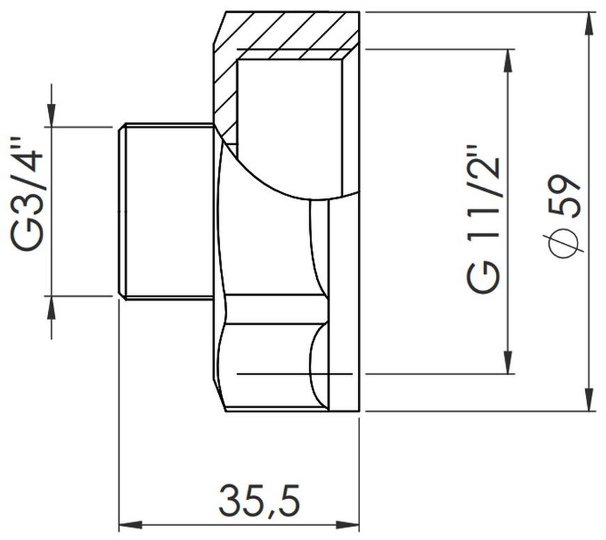 Переход латунный SD Forte 1 1/2"ВРх3/4"НР никелированный SF3604020