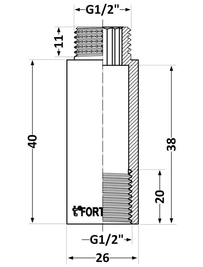 Удлинитель латунный хромированный Thermo Alliance Forte 1/2" ВРх1/2" НР, 40 мм TAF1301540