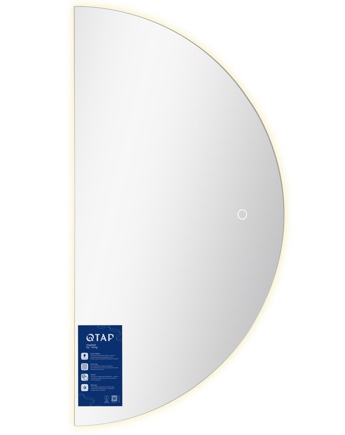 Дзеркало напівкругле Qtap Taurus TA1 HR800 мм з LED-підсвіткою Touch, антизапотіванням, димером 3000-6500 K QTTAUHR800