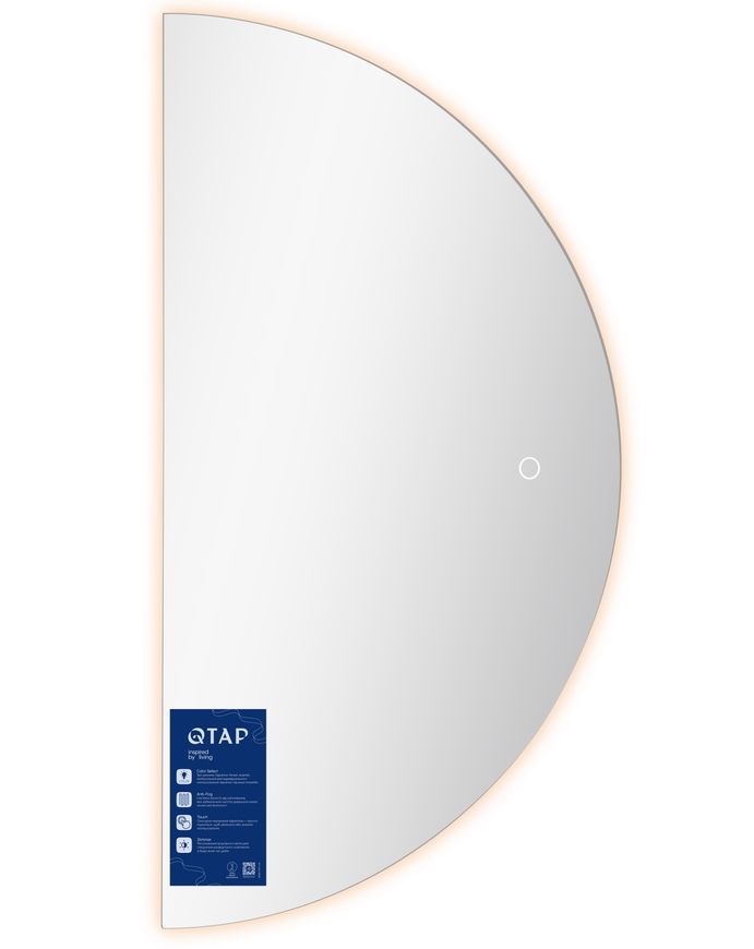 Дзеркало напівкругле Qtap Taurus TA1 HR800 мм з LED-підсвіткою Touch, антизапотіванням, димером 3000-6500 K QTTAUHR800