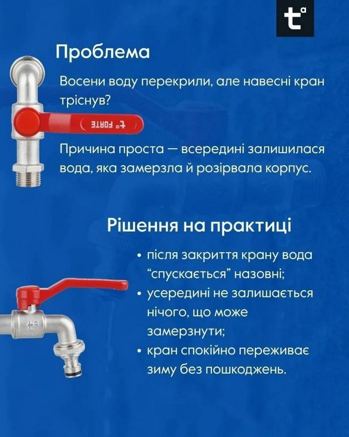 Кран кульовий для поливу Thermo Alliance Forte 1/2" ЗР з антизамерзанням Antifrost TAF141W15