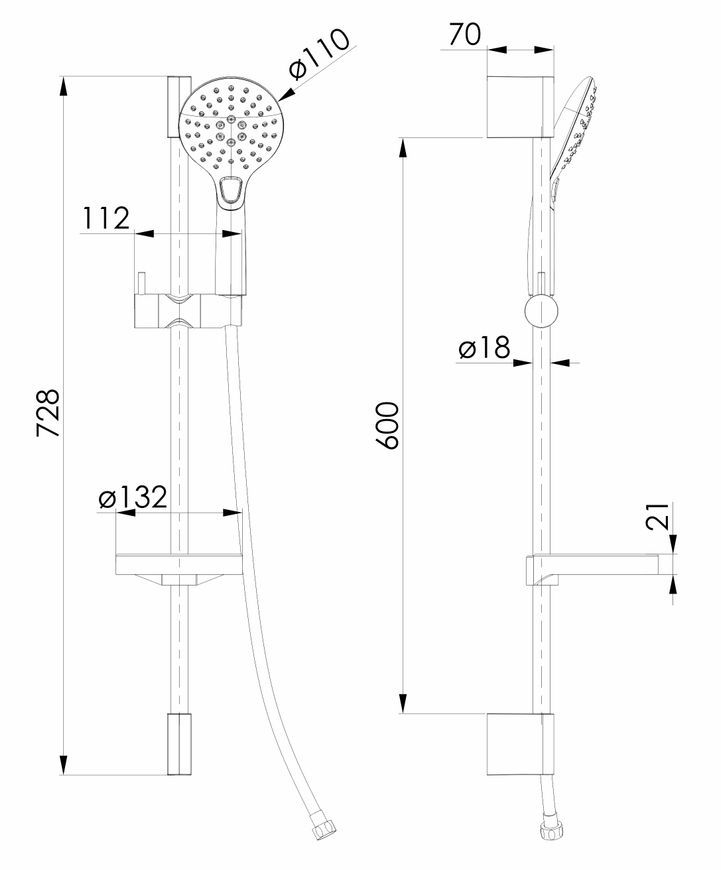 Гарнітур душовий Volle Cascada B45 3 режими, шланг PVC 150 см cromo 1586.170101 хром - 1586.170101