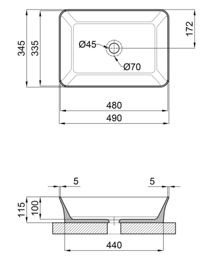 Раковина-чаша Qtap Virgo накладна прямокутна 490х345х115 White QT18112261WN - QT18112261WN