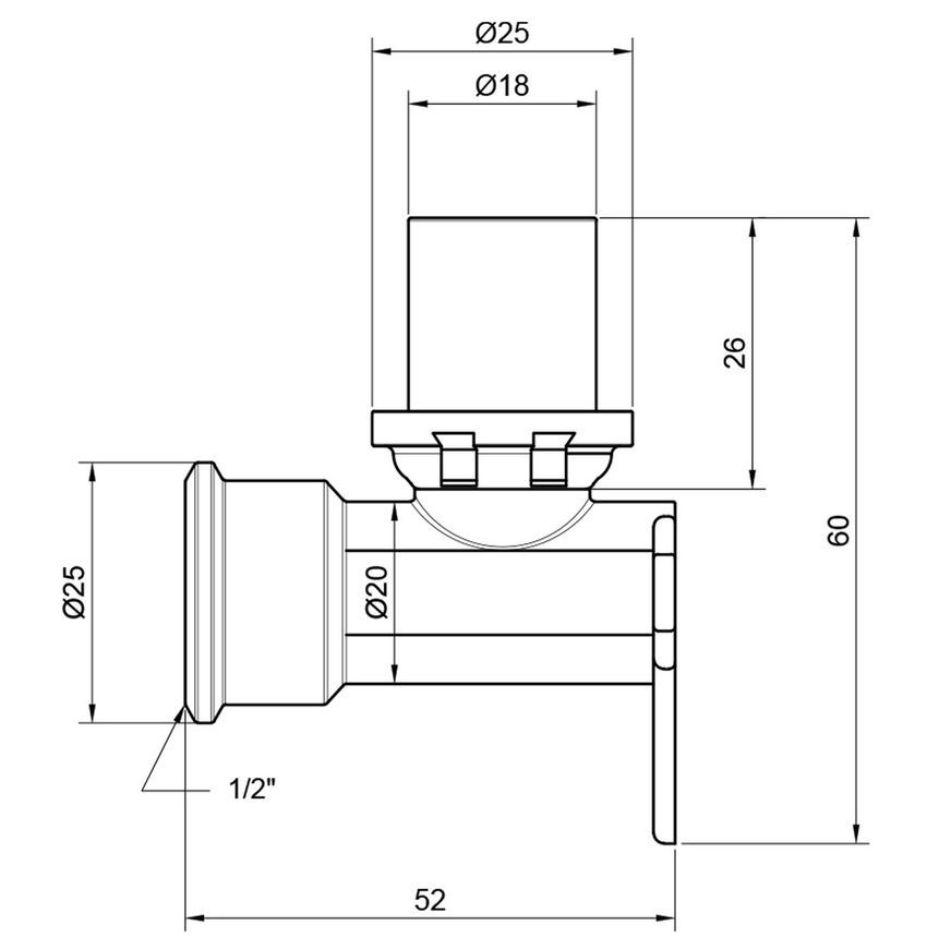 Уголок пресс-фитинг ICMA 20х1/2" ВР настенный №410 81410ADBQ06 - 81410ADBQ06