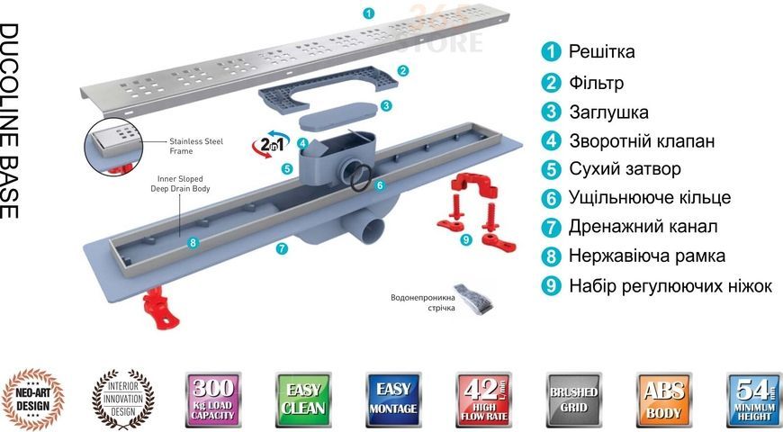 Трап VALTEMO Ducoline Base с комбинированным затвором 800 мм - VLD-596330
