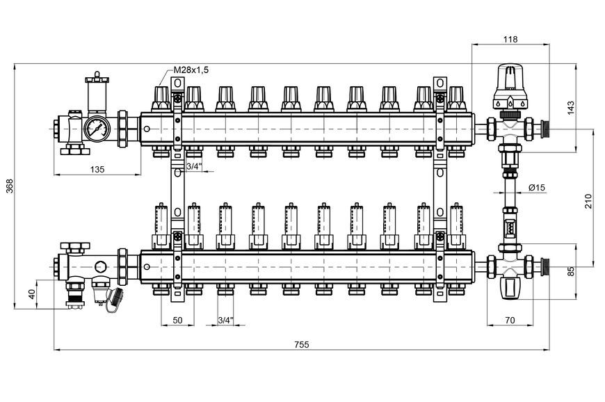 Колекторна група ICMA 1" 10 виходів, з витратомірами №K0111 A1K013APM06 - A1K013APM06