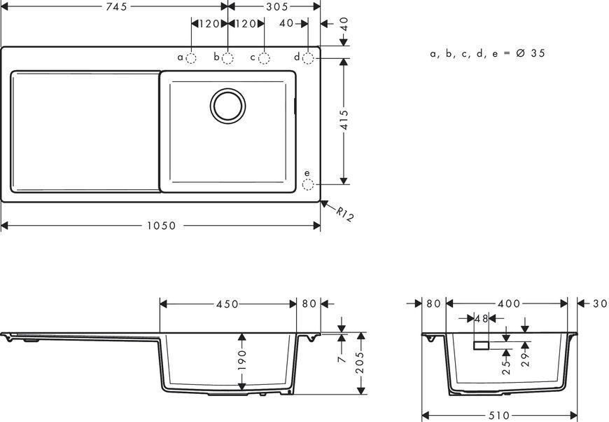 Кухонна мийка HANSGROHE S514-F450 1050х510 крило ліворуч Graphiteblack чорний графіт 43314170 - 43314170