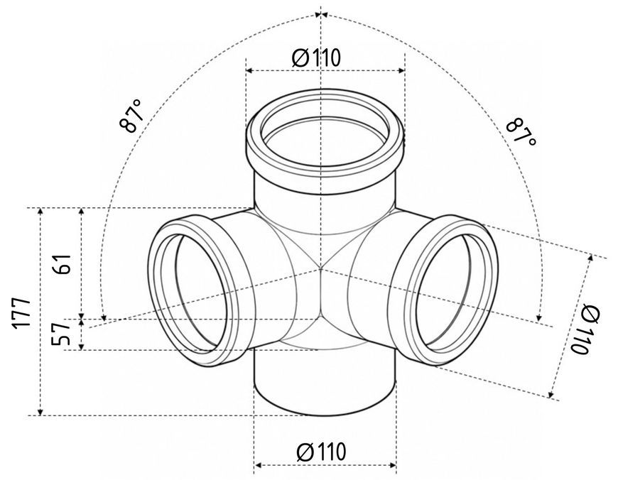 Крестовина двухплоскостная канализационная Ostendorf-OSMA HT-System PLUS d110/110/110/110&times;87&deg; SD00057872