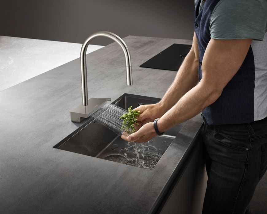 Смеситель для кухонной мойки HANSGROHE Aquno Select M81 170 3jet с вытяжным изливом Stainless Steel Finish 73837800 нержавеющая сталь - 73837800