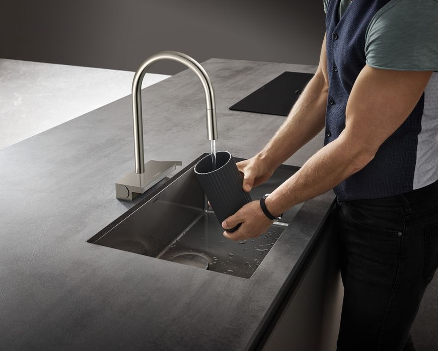 Смеситель для кухонной мойки HANSGROHE Aquno Select M81 170 3jet с вытяжным изливом Stainless Steel Finish 73837800 нержавеющая сталь - 73837800