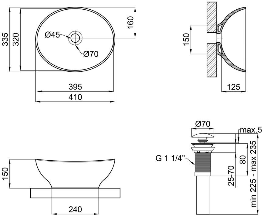 Раковина-чаша QTAP Dove 410х335х150 Matt black з донним клапаном QT063078MBMB - QT063078MBMB