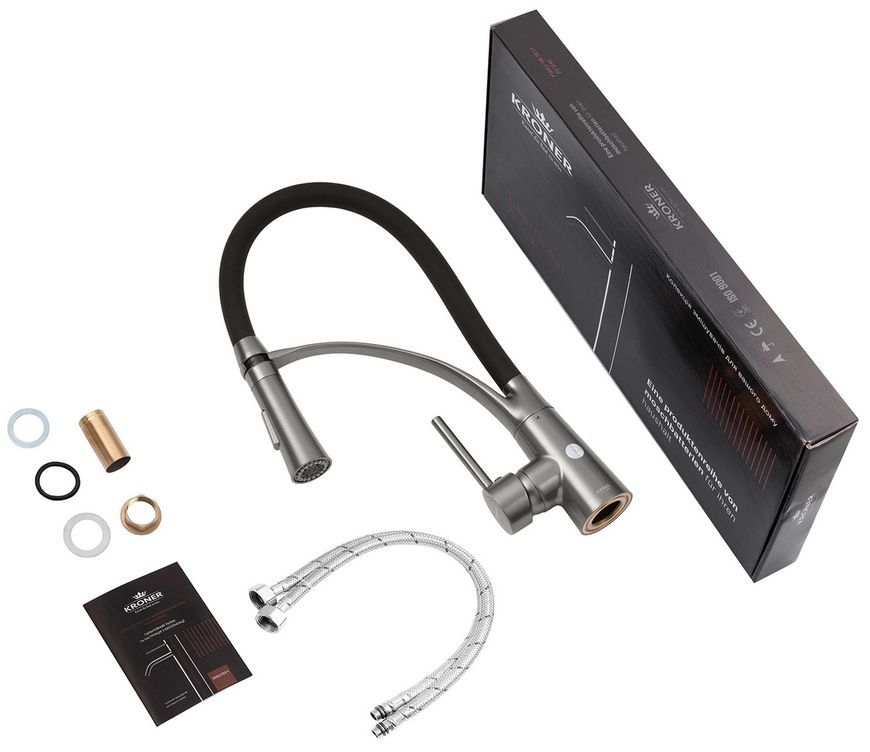 Смеситель для кухни с рефлекторным изливом Kroner KRP Ersel-GRP03393BLK графит CV033800 - Ersel-GRP03393BLK