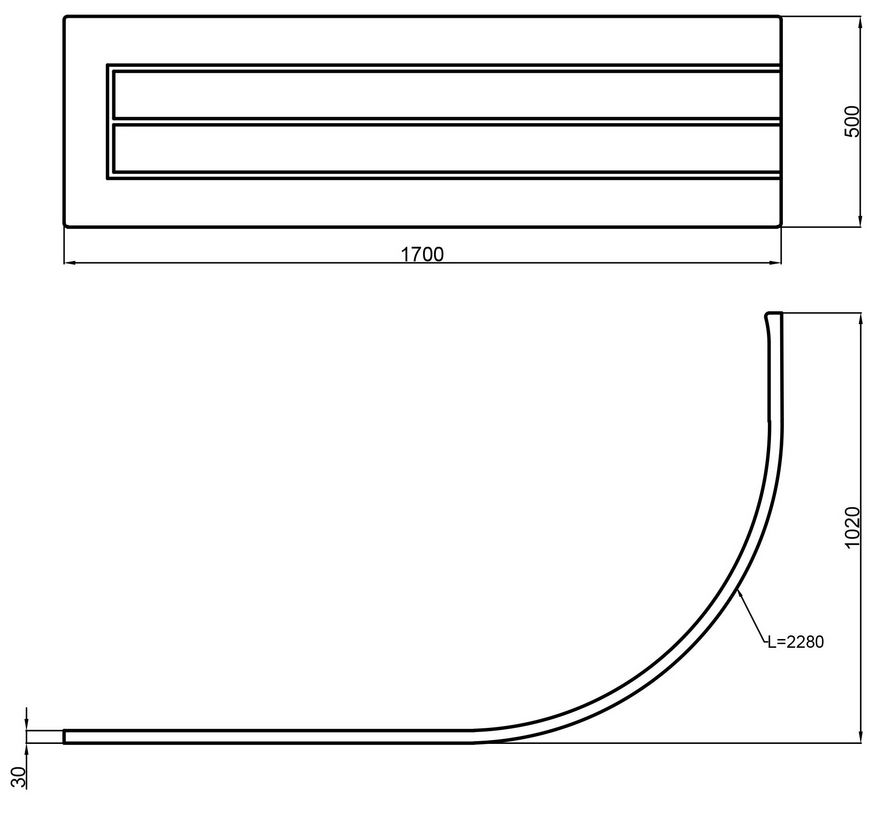 Панель фронтальная LIDZ WAWEL PANEL A 170 для асимметричной ванны 170 см - LWPA170