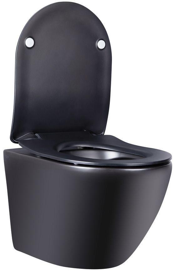 Унітаз підвісний QTAP Robin New безобідковий чорний з сідінням Soft-close QT1333046ENRMB - QT1333046ENRMB