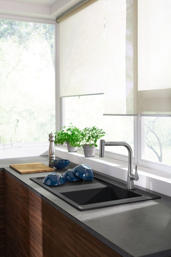 Кухонная мойка HANSGROHE S514-F450 1050х510 крыло слева Stonegrey серый камень 43314290 - 43314290