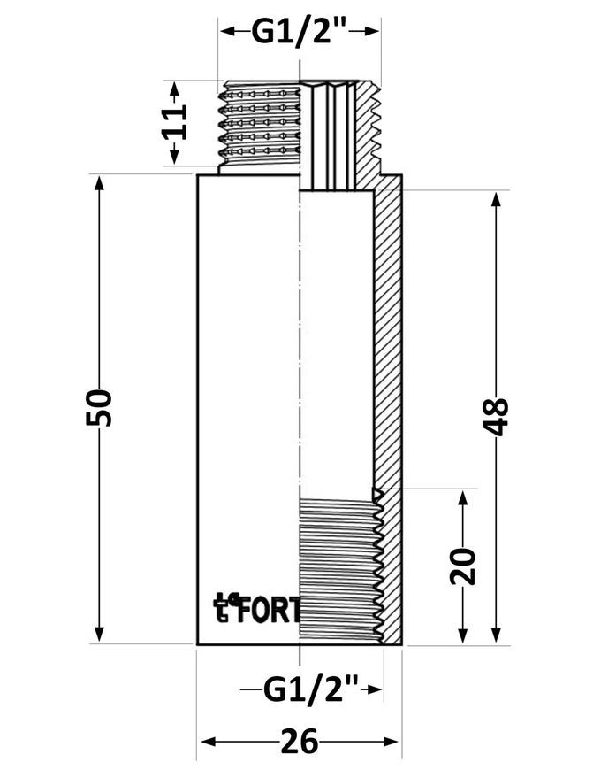 Подовжувач латунний хромований Thermo Alliance Forte 1/2" ВРх1/2" ЗР, 50 мм TAF1301550