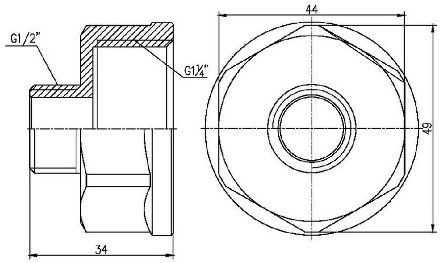 Переход латунный SD Forte 1 1/4"ВРх1/2"НР никелированный SF3603215