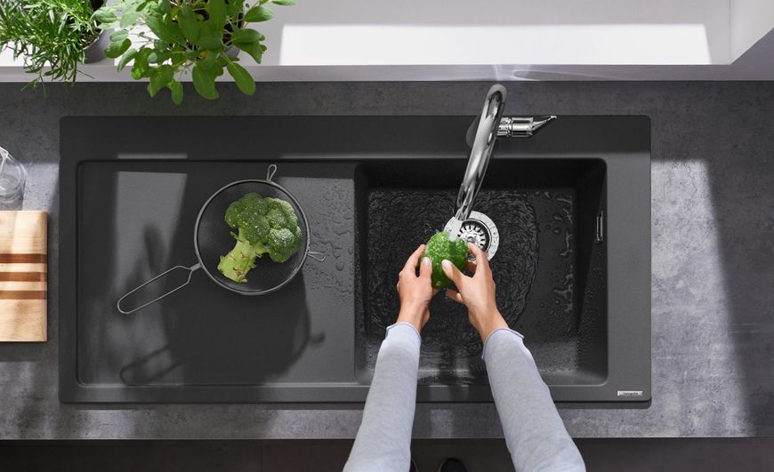 Кухонная мойка HANSGROHE S514-F450 1050х510 крыло слева Stonegrey серый камень 43314290 - 43314290