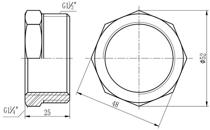 Футорка латунная SD Forte 1 1/2"НРх1 1/4"ВР никелированная SF3744032