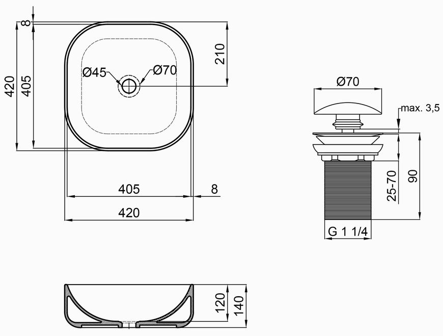 Раковина-чаша Qtap Kolibri 420х420х140 накладная квадратная White с донным клапаном QT1011K396W - QT1011K396W