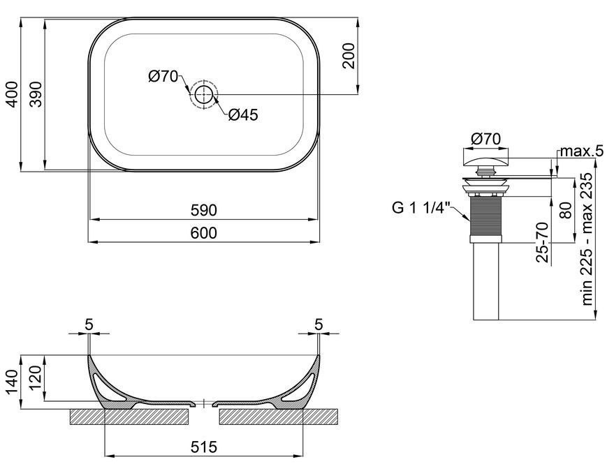 Раковина-чаша QTAP Robin 600х400х140 Matt black з донним клапаном QT132143PMBMB - QT132143PMBMB