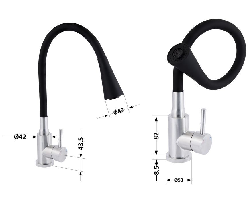 Змішувач для кухні Lidz Aria 015F31 з гнучким виливом Black/Nickel LDARI015F31BNK31872 - LDARI015F31BNK31872