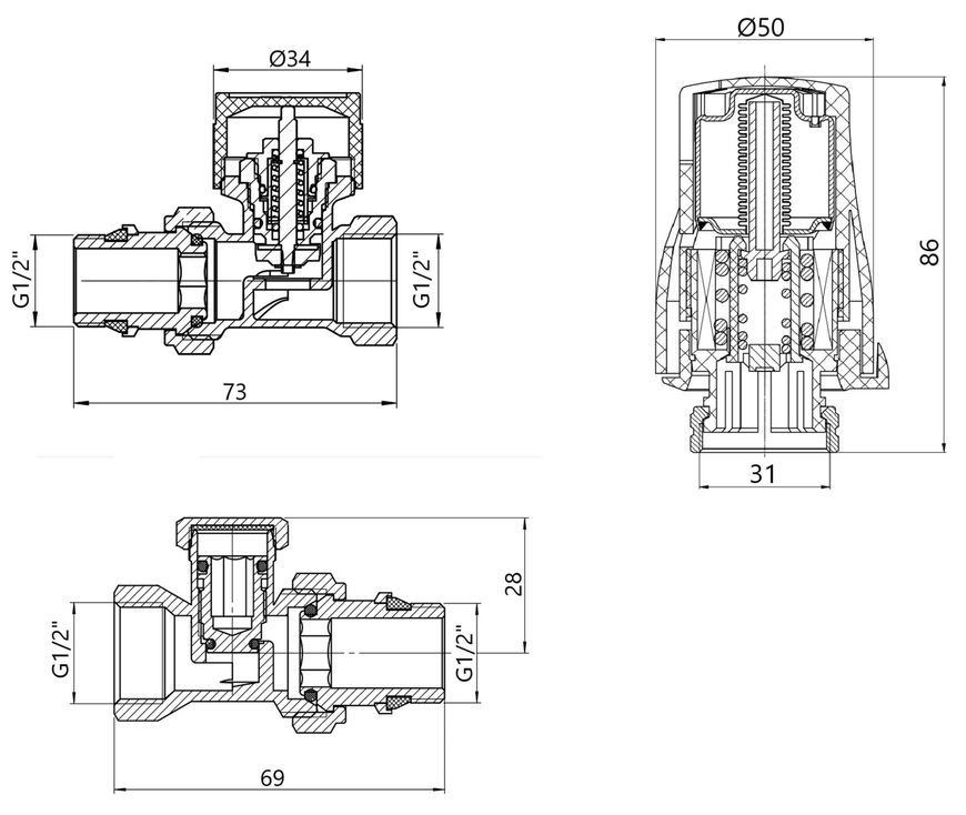 Термостатичний набір для радіатора Thermo Alliance Standart 1/2" прямий TAS353W15