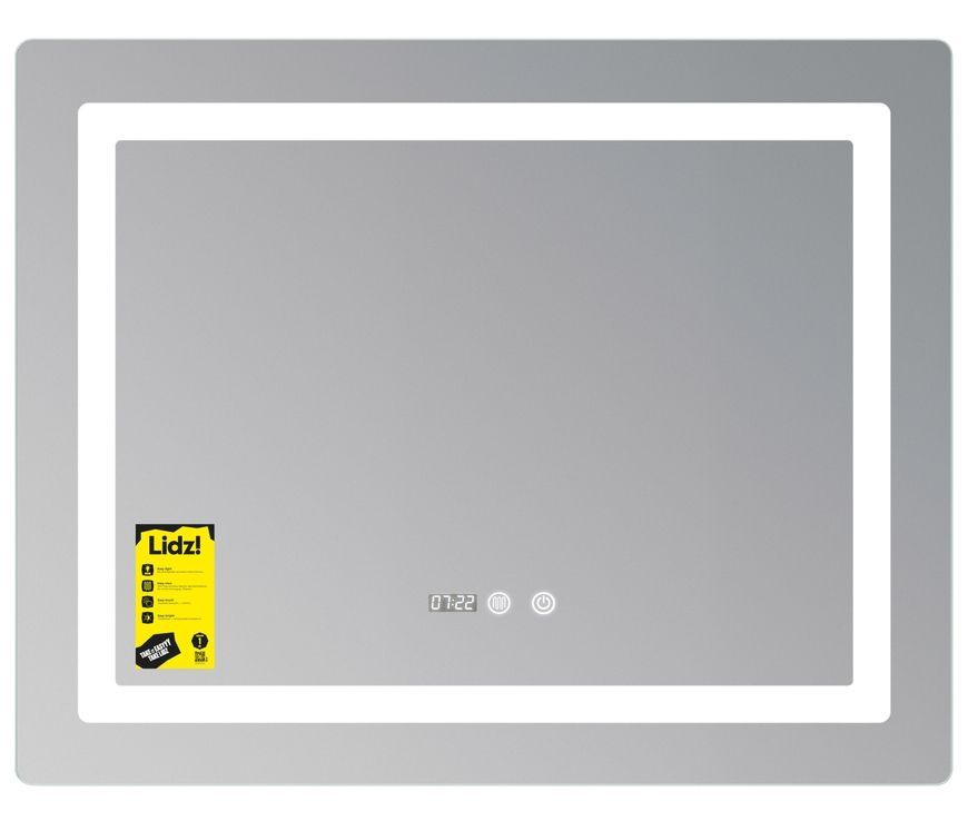 Дзеркало Lidz Kubis KU2 1000х800 мм з годинником, LED-підсвічуванням Touch, антизапотіванням, димером, рег. яскравості LDKU1000800CL49282