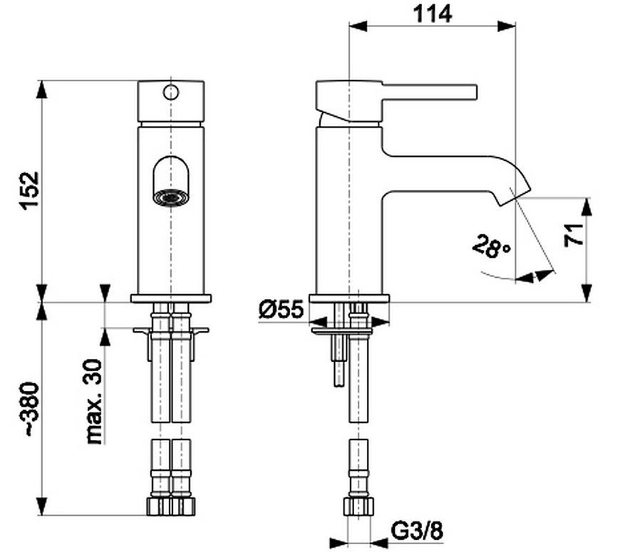 Смеситель для умывальника KFA ARMATURA MOZA CHROM 5032-815-00 с донным клапаном - 5032-815-00