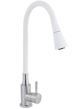 Змішувач для кухні Lidz Aria 015F31 з гнучким виливом White/Nickel LDARI015F31WNK36981 - LDARI015F31WNK36981