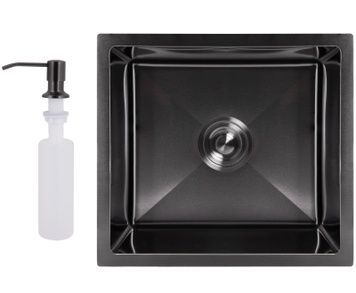 Кухонна мийка інтегрована під стільницю Lidz Handmade H4843B Brushed Black PVD 3,0/1,0 чорна LDH4843BRUBLM49440 - LDH4843BRUBLM49440