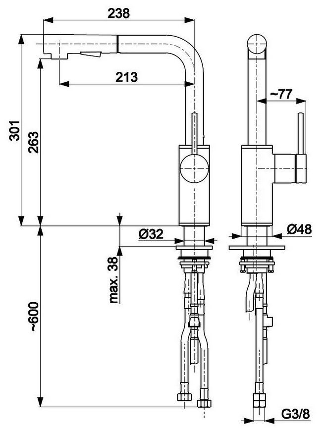 Смеситель для кухни KFA ARMATURA DUERO BASIC INOX с выдвижным изливом 6623-110-22 - 6623-110-22