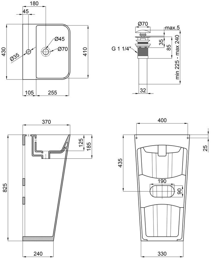 Раковина напольная моноблок QTAP Tern 440х380х830 White с донным клапаном QT1711G302W - QT1711G302W
