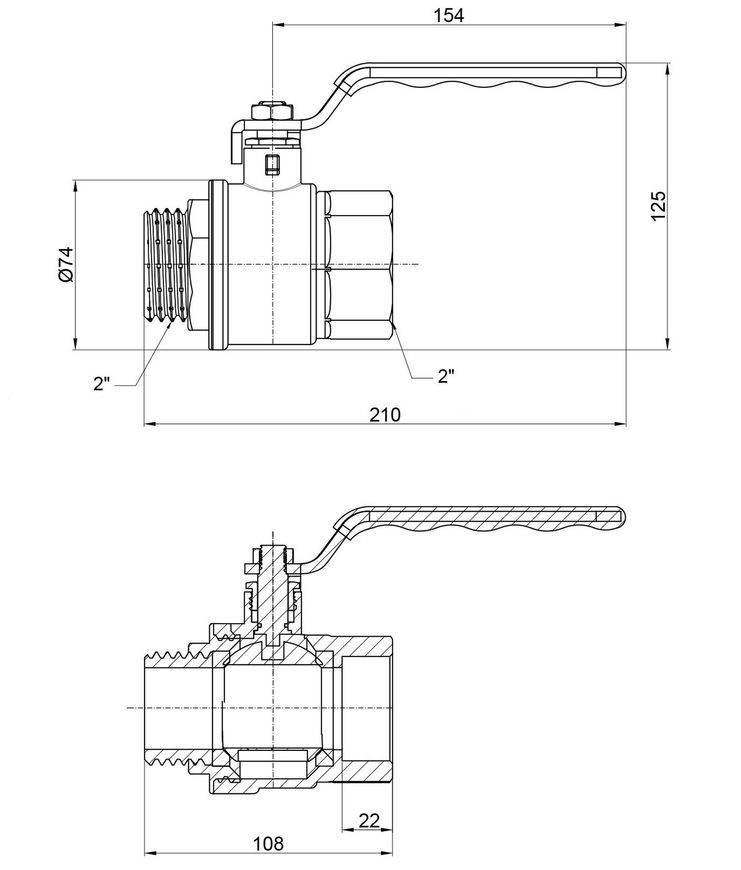 Кран шаровой прямой Thermo Alliance Standart 2" ВН для воды, PN40, рычаг, латунь SD605NW50PN40 - SD605NW50PN40