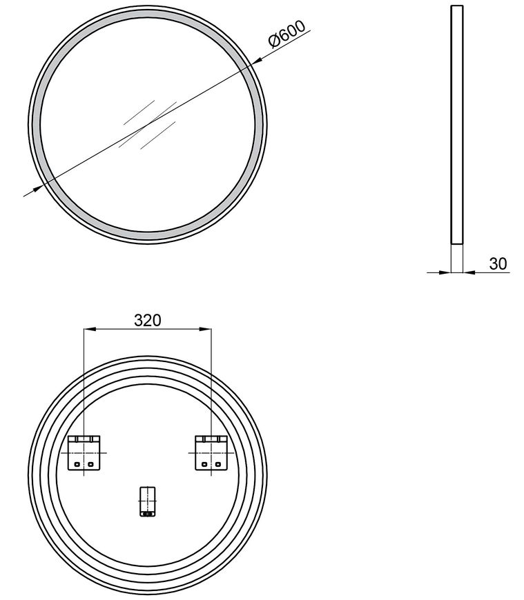 Дзеркало QTAP Robin кругле R600 мм Black з LED-підсвічуванням, без вимикача QT13786502B