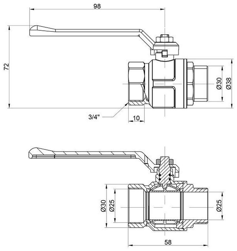 Кран кульовий ICMA 3/4" прямий PN40 №350 87350AE11 - 87350AE11