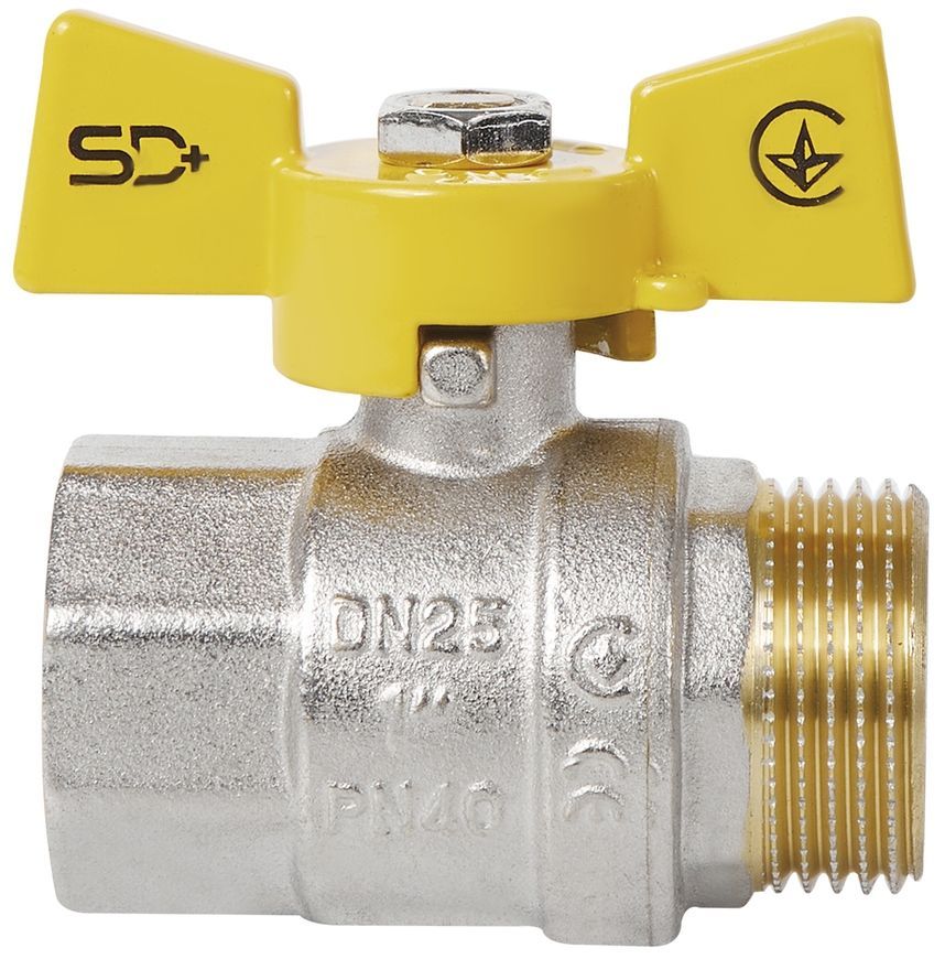 Кран шаровой SD Plus 1" ВН для газа (бабочка) латунь SD607NG25PN40