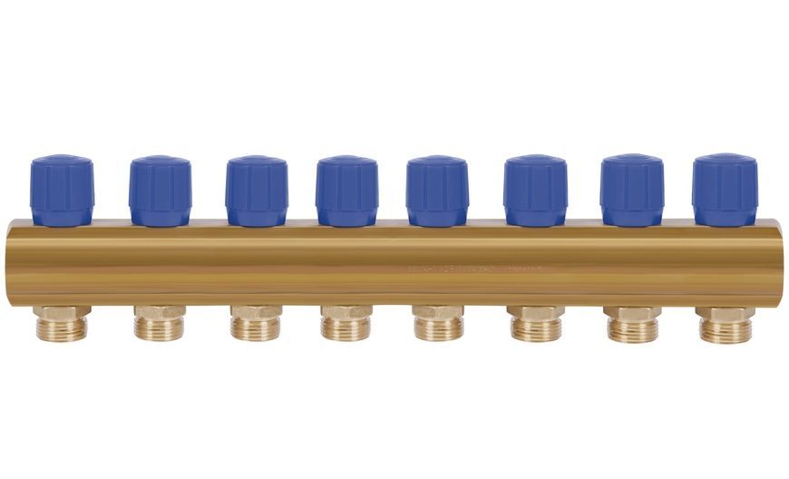 Колектор&nbsp;ICMA&nbsp;з&nbsp;регулювальними&nbsp;вентилями&nbsp;1" 8 виходів №1105 (Blue) 871105PL0512