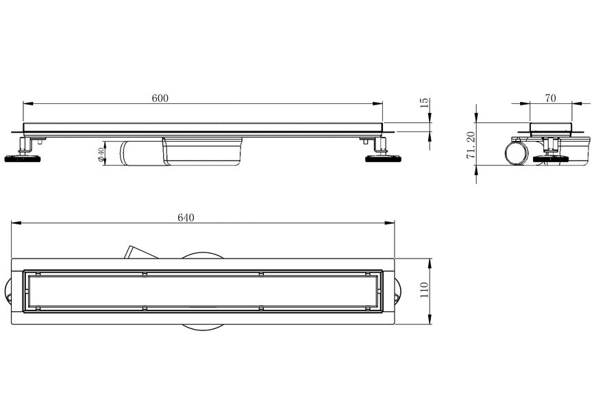 Трап линейный VOLLE MASTER LINEA Capri 600 мм гидрозатвор cepillado cromo 9046.210114 матовый хром - 9046.210114