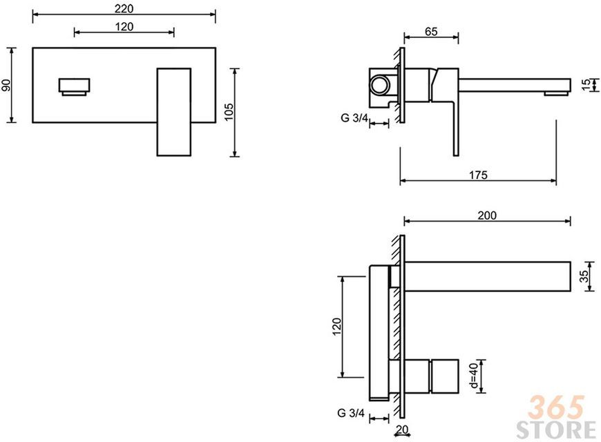 Смеситель для умывальника IMPERIAL 33-001C-10 скрытого монтажа - IMP33001C10