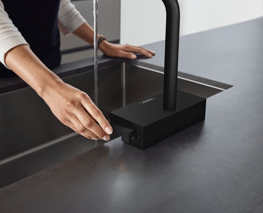 Змішувач для кухонної мийки HANSGROHE Aquno Select M81 250 2jet з витяжним виливом Sbox Matt Black 73830670 чорний матовий - 73830670
