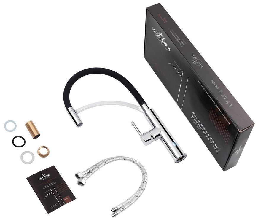 Смеситель для кухни с рефлекторным изливом Kroner KRP Ersel-C03900BLK хром CV033801 - Ersel-C03900BLK