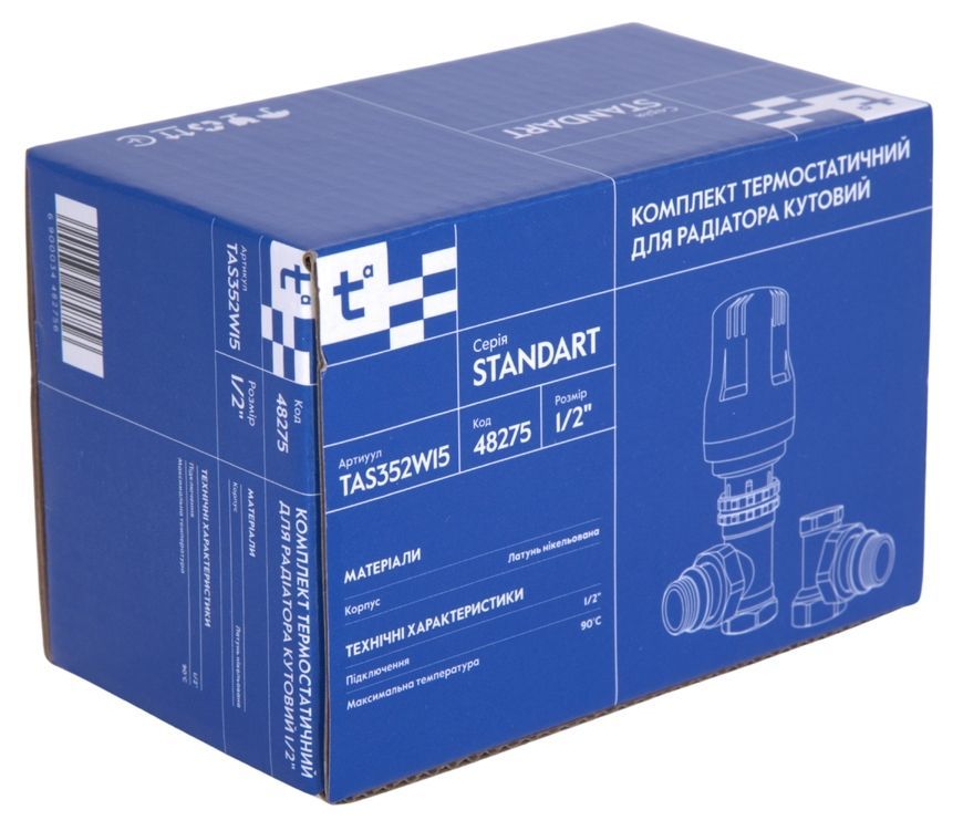 Термостатический набор для радиатора Thermo Alliance Standart 1/2" угловой TAS352W15