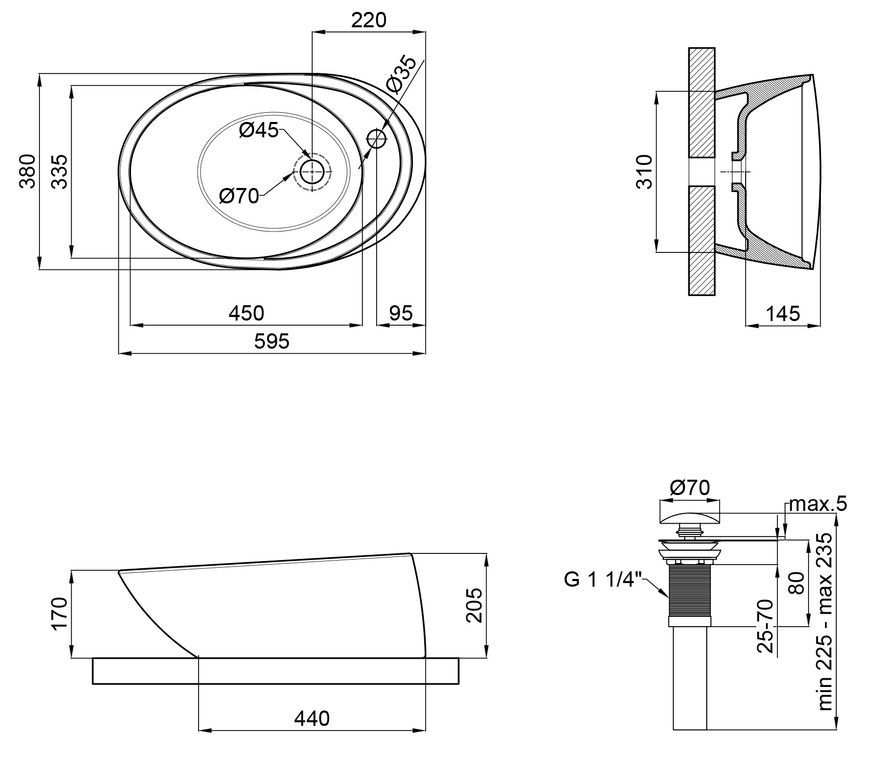 Раковина-чаша QTAP Scorpio 590х380х190 White с донным клапаном QT14111037W - QT14111037W