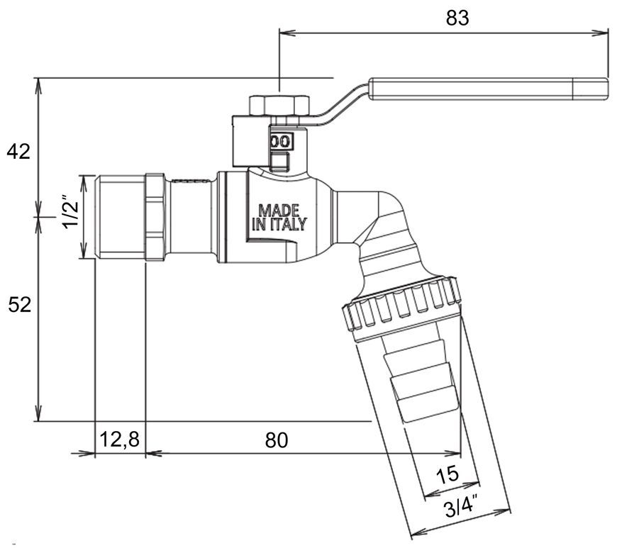Кран кульовий для поливу Icma №599 1/2" ЗР з антизамерзанням 89599AD34