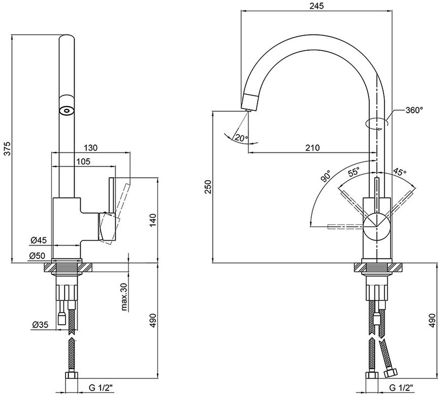Набір змішувачів QTAP 2 в 1: змішувач для умивальника та кухні з підключенням фільтрованої води хром QTSPRCRM00145468